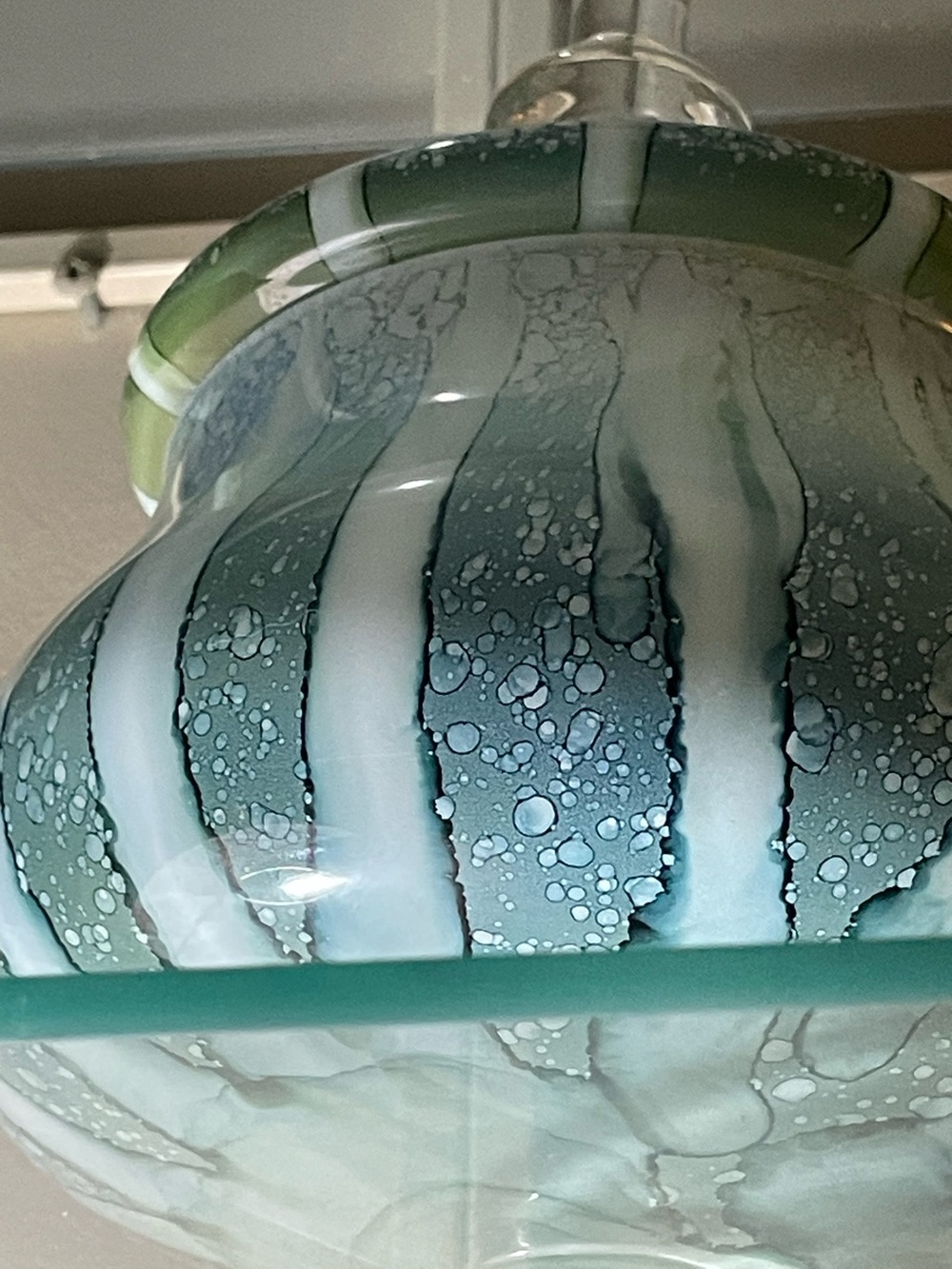 Decorative Glass Pendant Vase with Lid in Shades of Blue and White